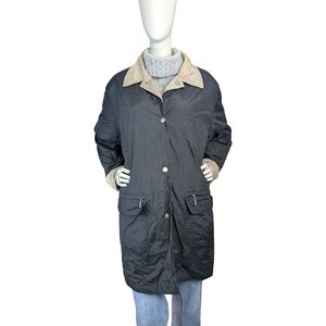 Vintage Reversible Junge Trench Coat – Black & Beige Utility Jacket (Oversized)